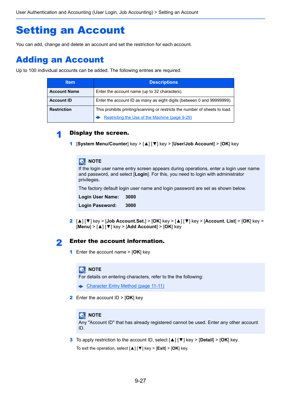 Setting an account, Adding an account, Setting an account -27 | Adding an account -27 | TA Triumph-Adler P-C3060 MFP User Manual | Page 306 / 409