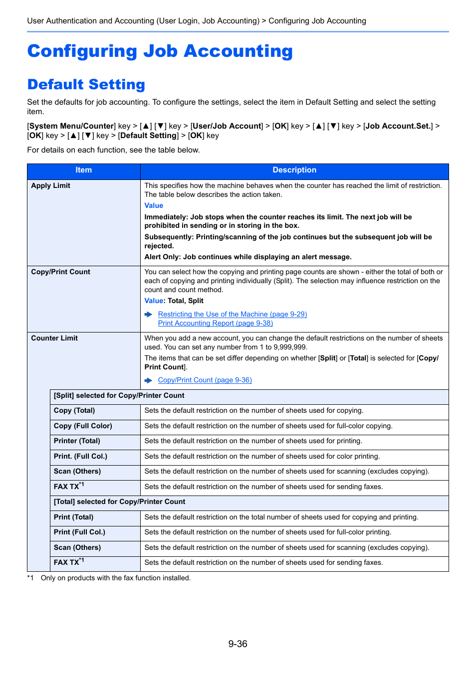 Configuring job accounting, Default setting, Configuring job accounting -36 | Default setting -36 | TA Triumph-Adler P-C3060 MFP User Manual | Page 315 / 409