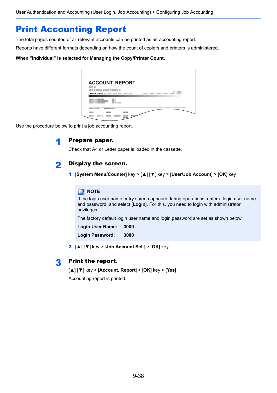 Print accounting report, Print accounting report -38 | TA Triumph-Adler P-C3060 MFP User Manual | Page 317 / 409