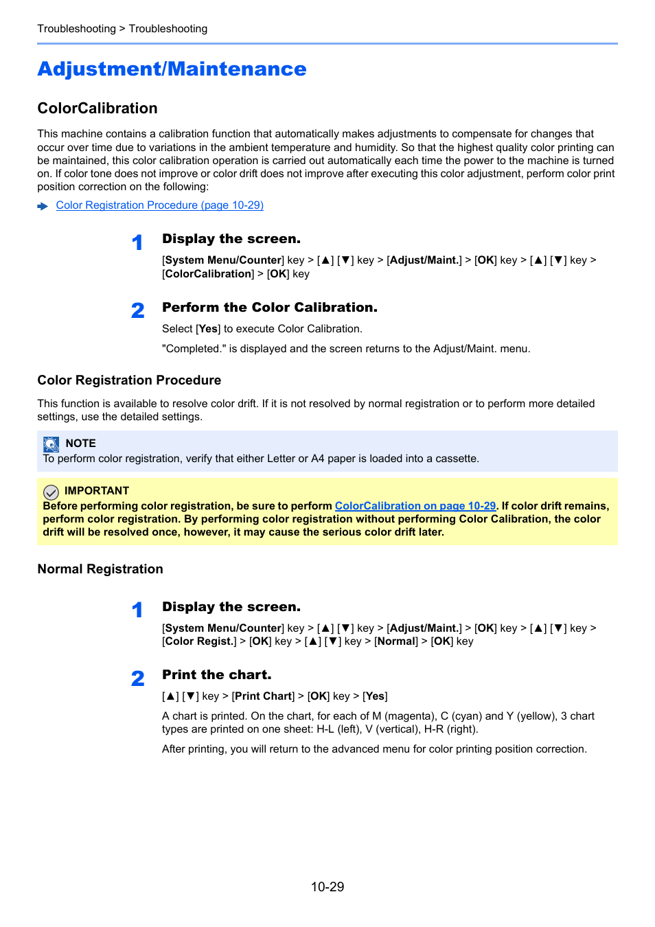 Adjustment/maintenance, Adjustment/maintenance -29, Colorcalibration | TA Triumph-Adler P-C3060 MFP User Manual | Page 348 / 409