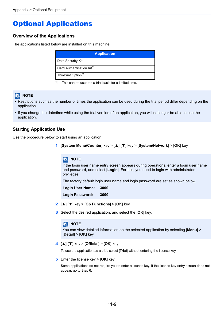 Optional applications, Optional applications -9, Overview of the applications | Starting application use | TA Triumph-Adler P-C3060 MFP User Manual | Page 377 / 409