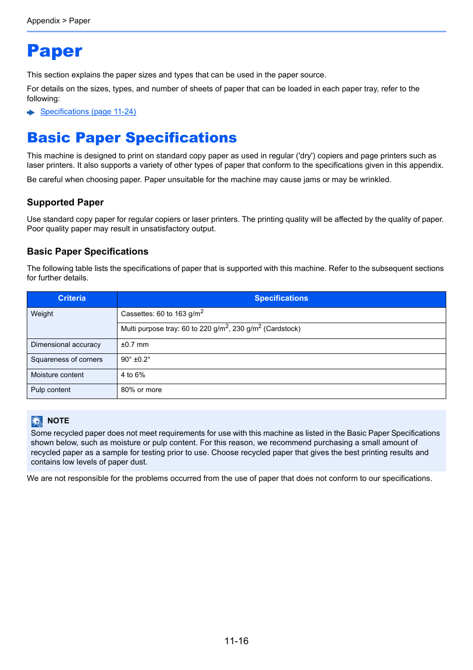 Paper, Basic paper specifications, Paper -16 | Basic paper specifications -16 | TA Triumph-Adler P-C3060 MFP User Manual | Page 384 / 409