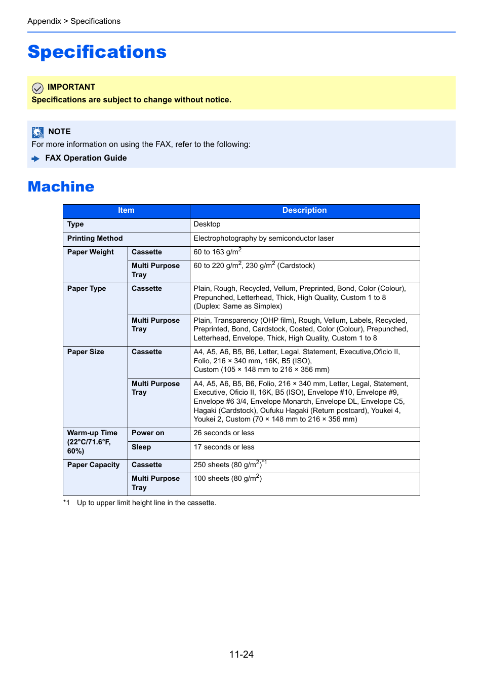 Specifications, Machine, Specifications -24 | Machine -24 | TA Triumph-Adler P-C3060 MFP User Manual | Page 392 / 409