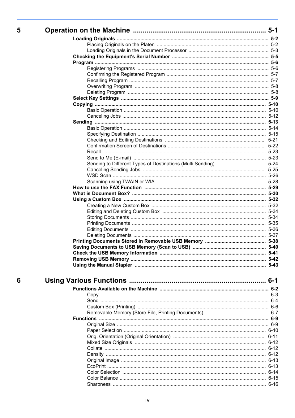 5operation on the machine -1, 6using various functions -1 | TA Triumph-Adler P-C3060 MFP User Manual | Page 5 / 409