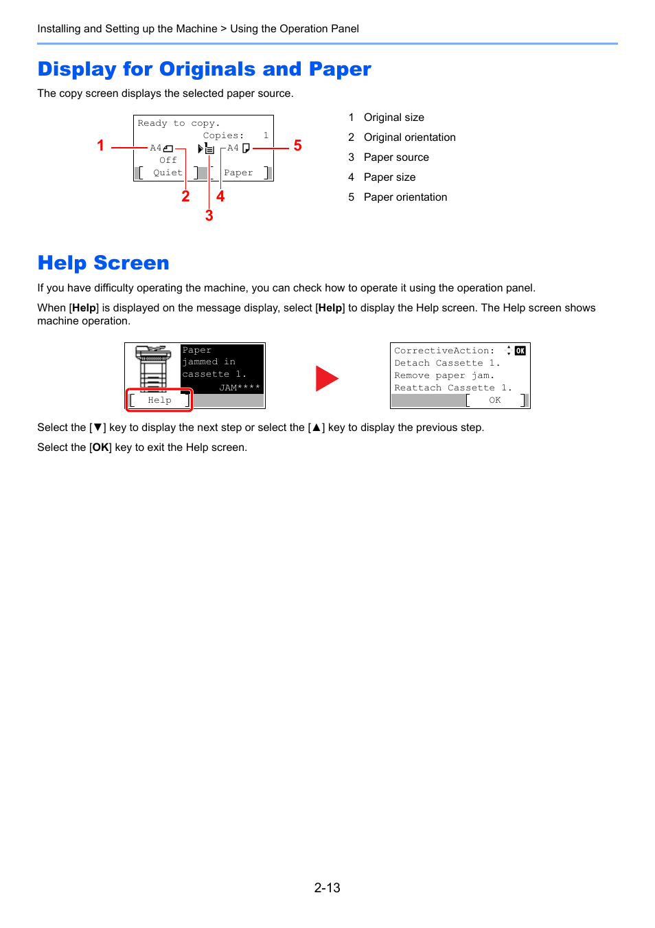 Display for originals and paper, Help screen | TA Triumph-Adler P-C3060 MFP User Manual | Page 58 / 409