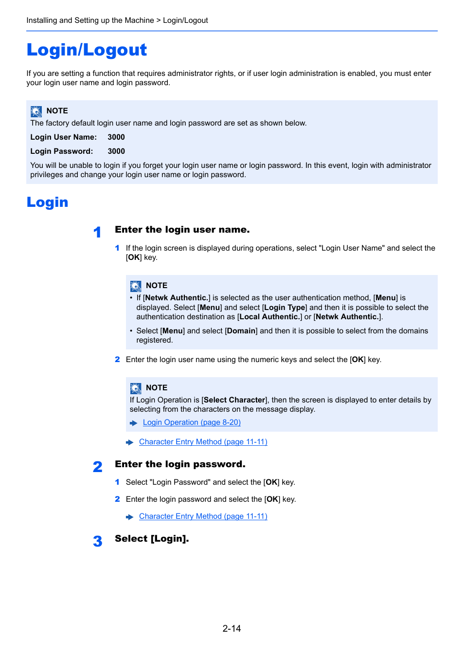 Login/logout, Login, Login/logout -14 | Login -14 | TA Triumph-Adler P-C3060 MFP User Manual | Page 59 / 409