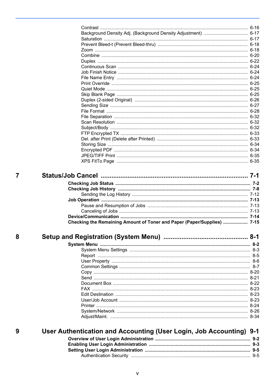 7status/job cancel -1, 8setup and registration (system menu) -1 | TA Triumph-Adler P-C3060 MFP User Manual | Page 6 / 409