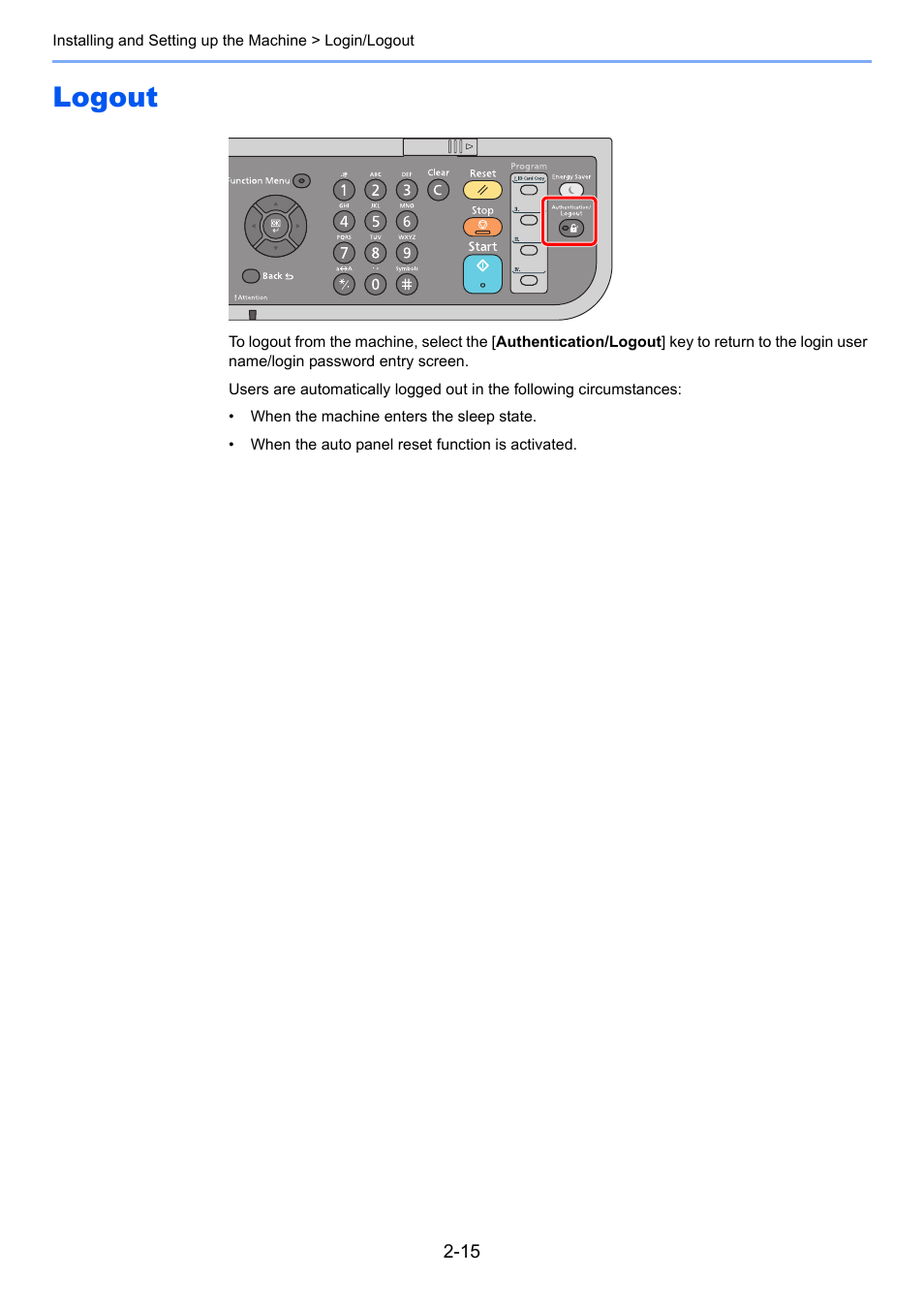 Logout, Logout -15 | TA Triumph-Adler P-C3060 MFP User Manual | Page 60 / 409