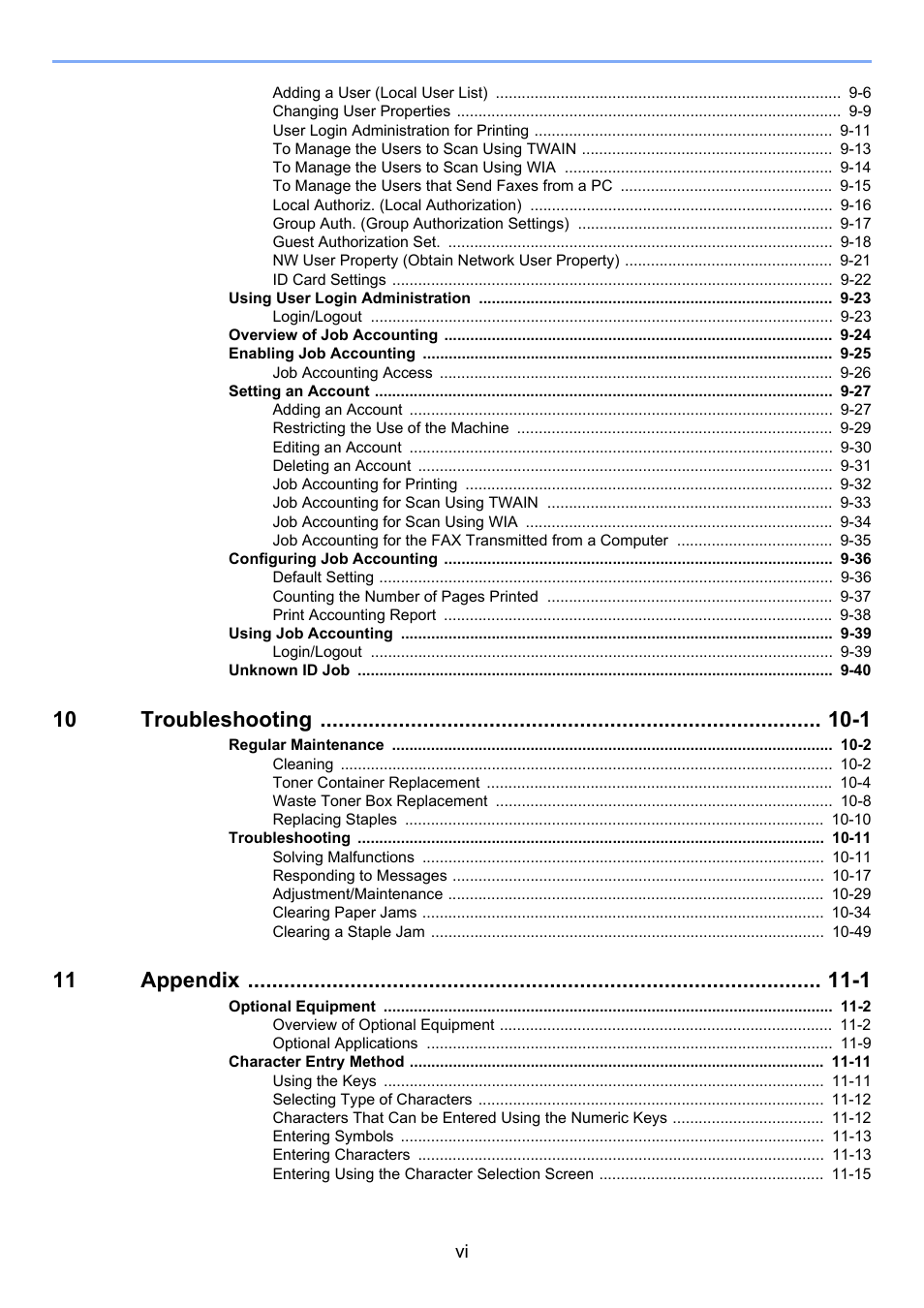 10 troubleshooting -1, 11 appendix -1 | TA Triumph-Adler P-C3060 MFP User Manual | Page 7 / 409