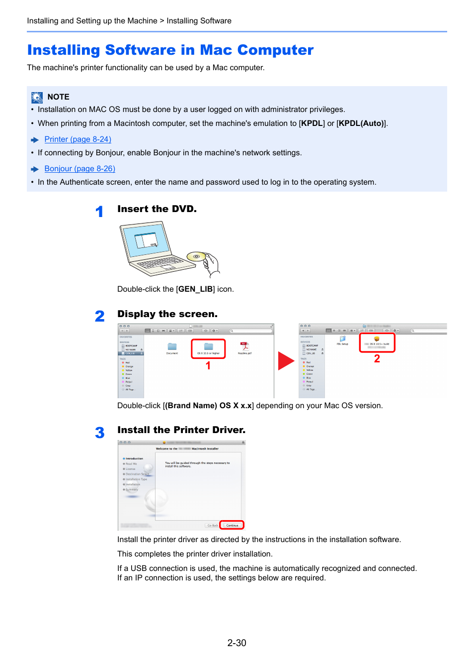 Installing software in mac computer, Installing software in mac computer -30, Installing software | In mac computer -30 | TA Triumph-Adler P-C3060 MFP User Manual | Page 75 / 409