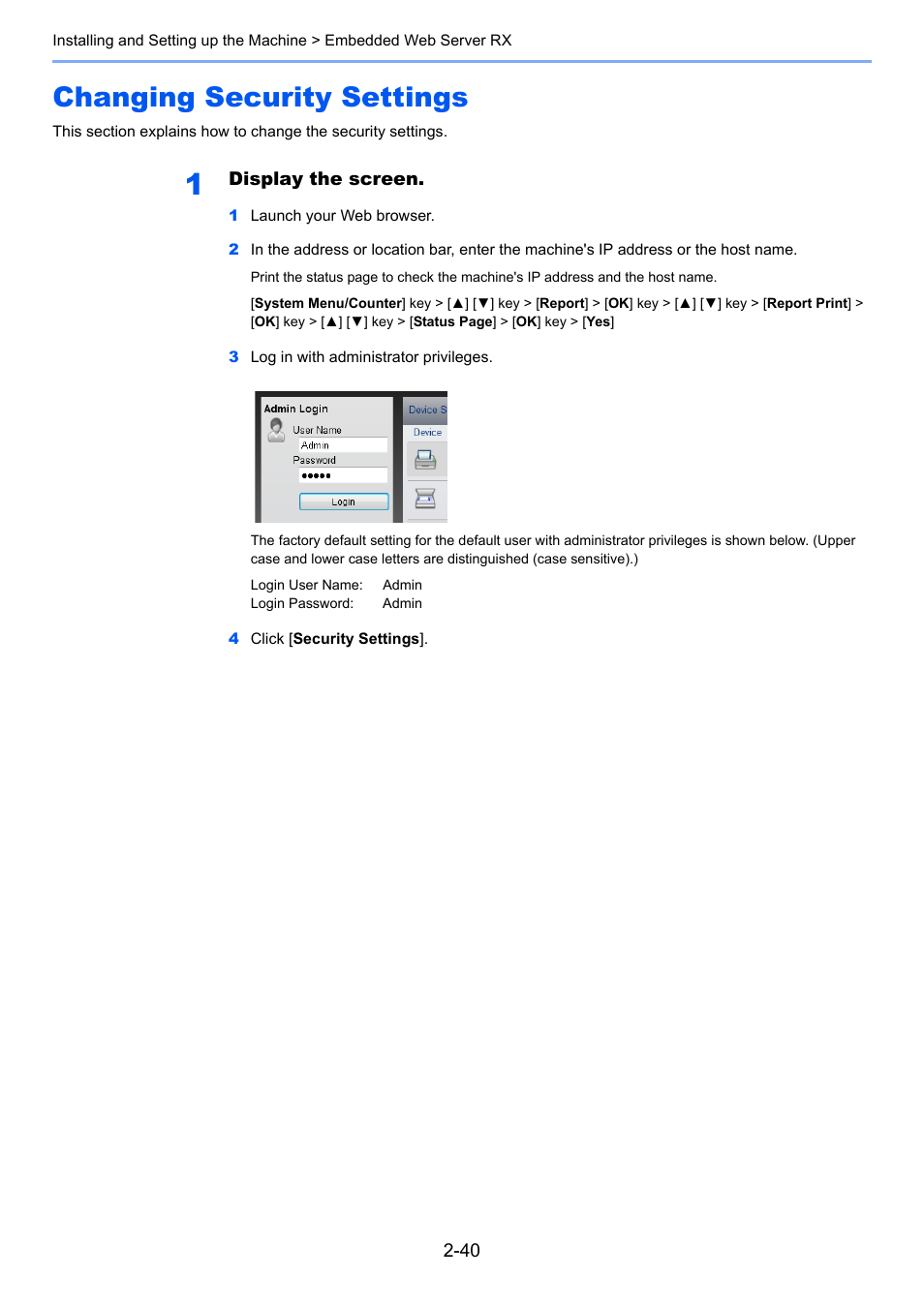 Changing security settings, Changing security settings -40 | TA Triumph-Adler P-C3060 MFP User Manual | Page 85 / 409