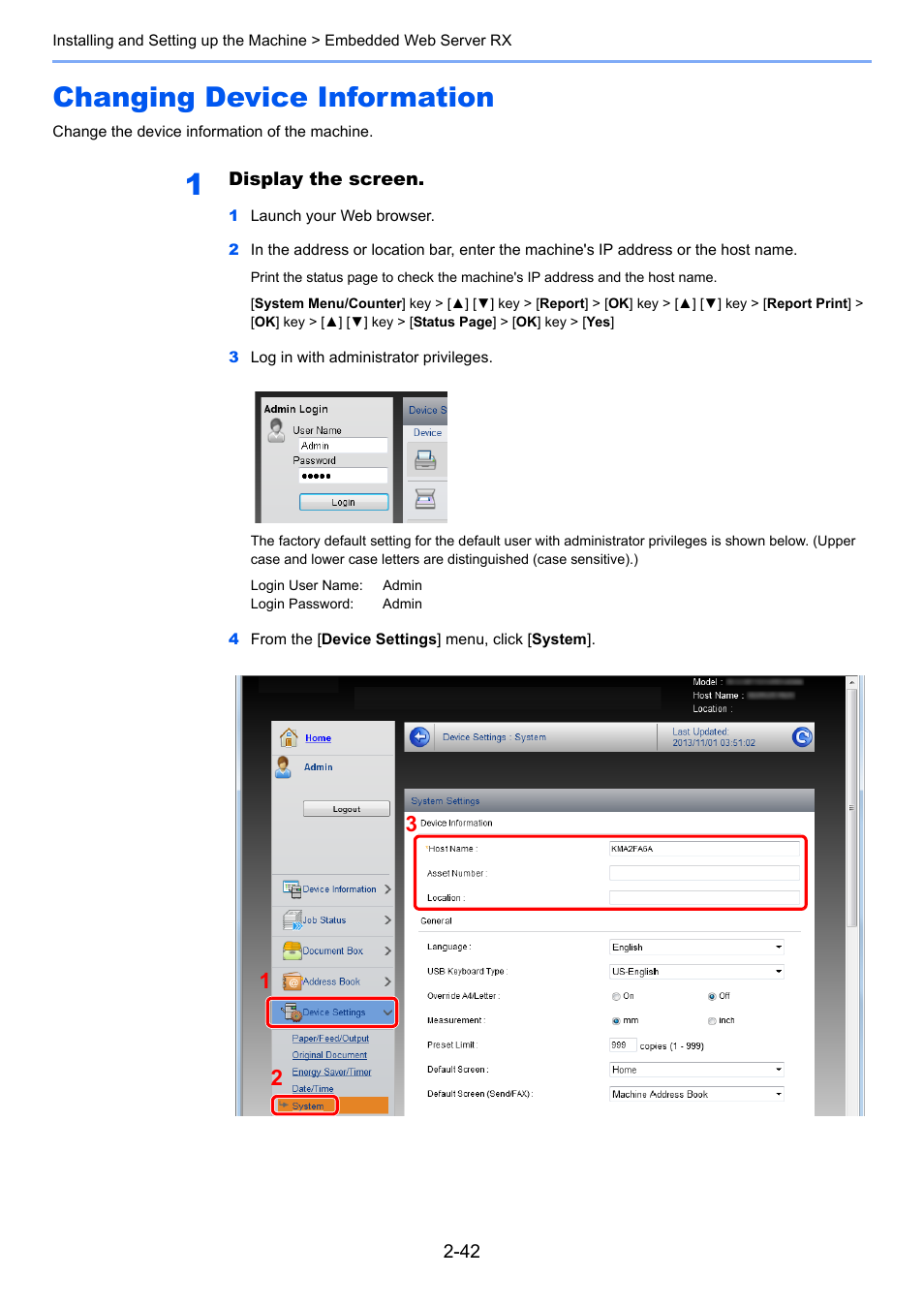 Changing device information, Changing device information -42 | TA Triumph-Adler P-C3060 MFP User Manual | Page 87 / 409