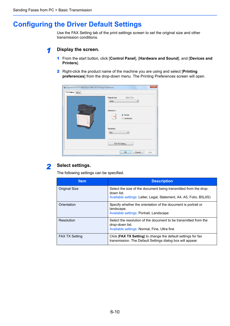 Configuring the driver default settings, Configuring the driver default settings -10 | TA Triumph-Adler P-C3065 MFP User Manual | Page 108 / 184