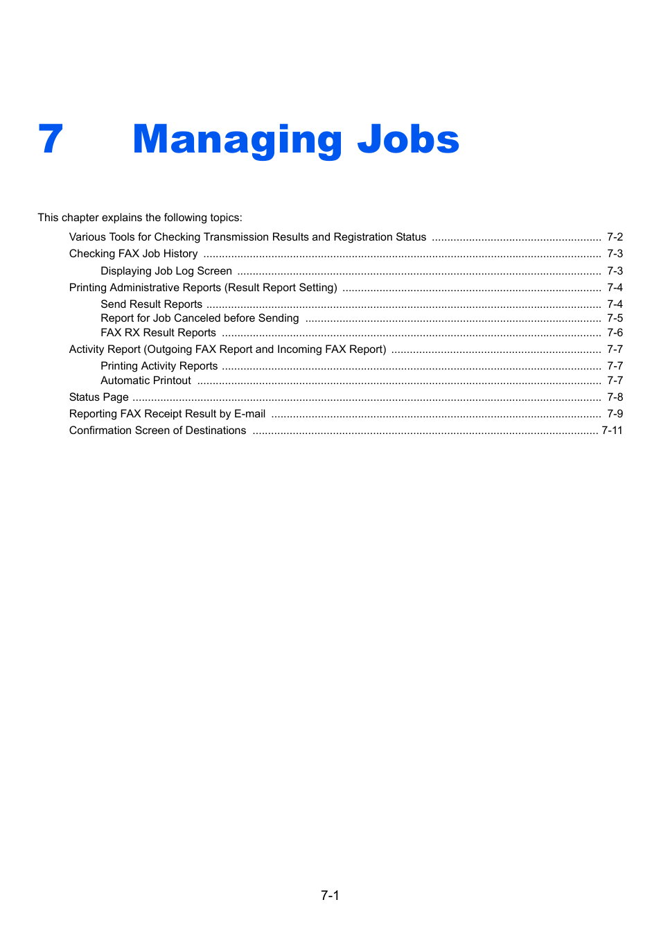 7 managing jobs, Managing jobs -1, Managing jobs | 7managing jobs | TA Triumph-Adler P-C3065 MFP User Manual | Page 127 / 184