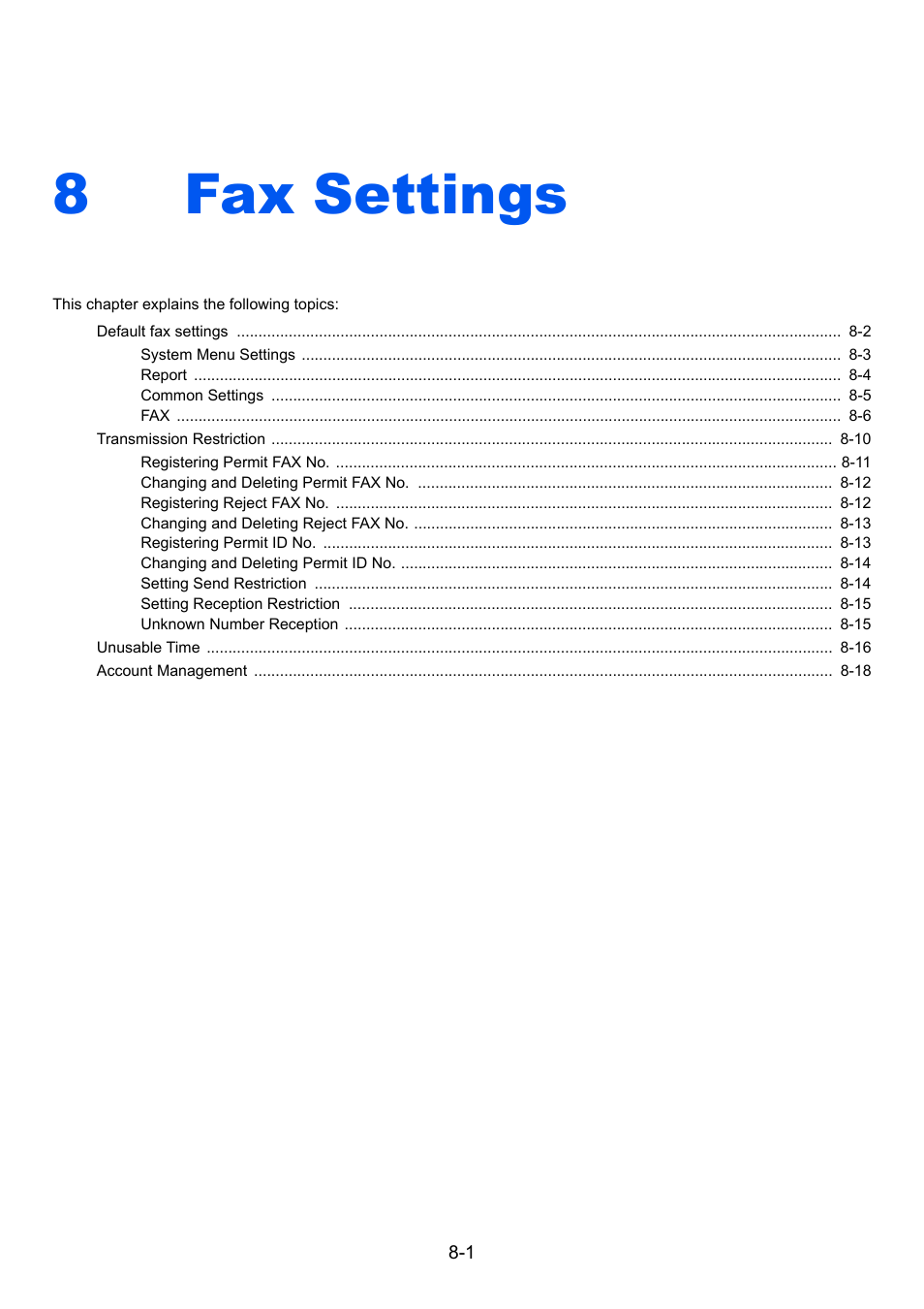 8 fax settings, Fax settings -1, Fax settings | 8fax settings | TA Triumph-Adler P-C3065 MFP User Manual | Page 138 / 184