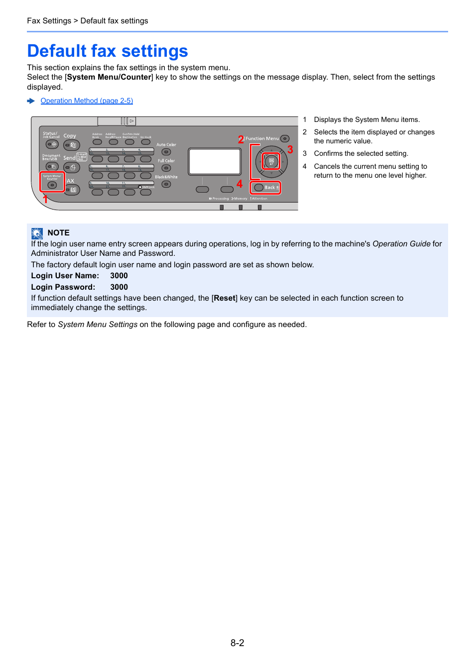 Default fax settings, Default fax settings -2 | TA Triumph-Adler P-C3065 MFP User Manual | Page 139 / 184