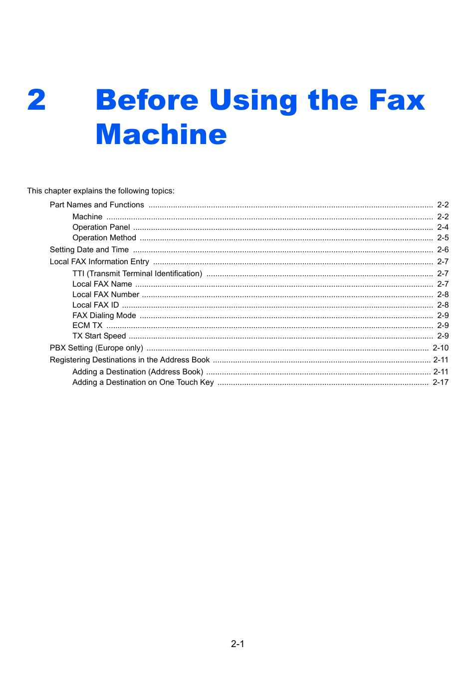 2 before using the fax machine, Before using the fax machine -1, Before using the fax machine | 2before using the fax machine | TA Triumph-Adler P-C3065 MFP User Manual | Page 14 / 184