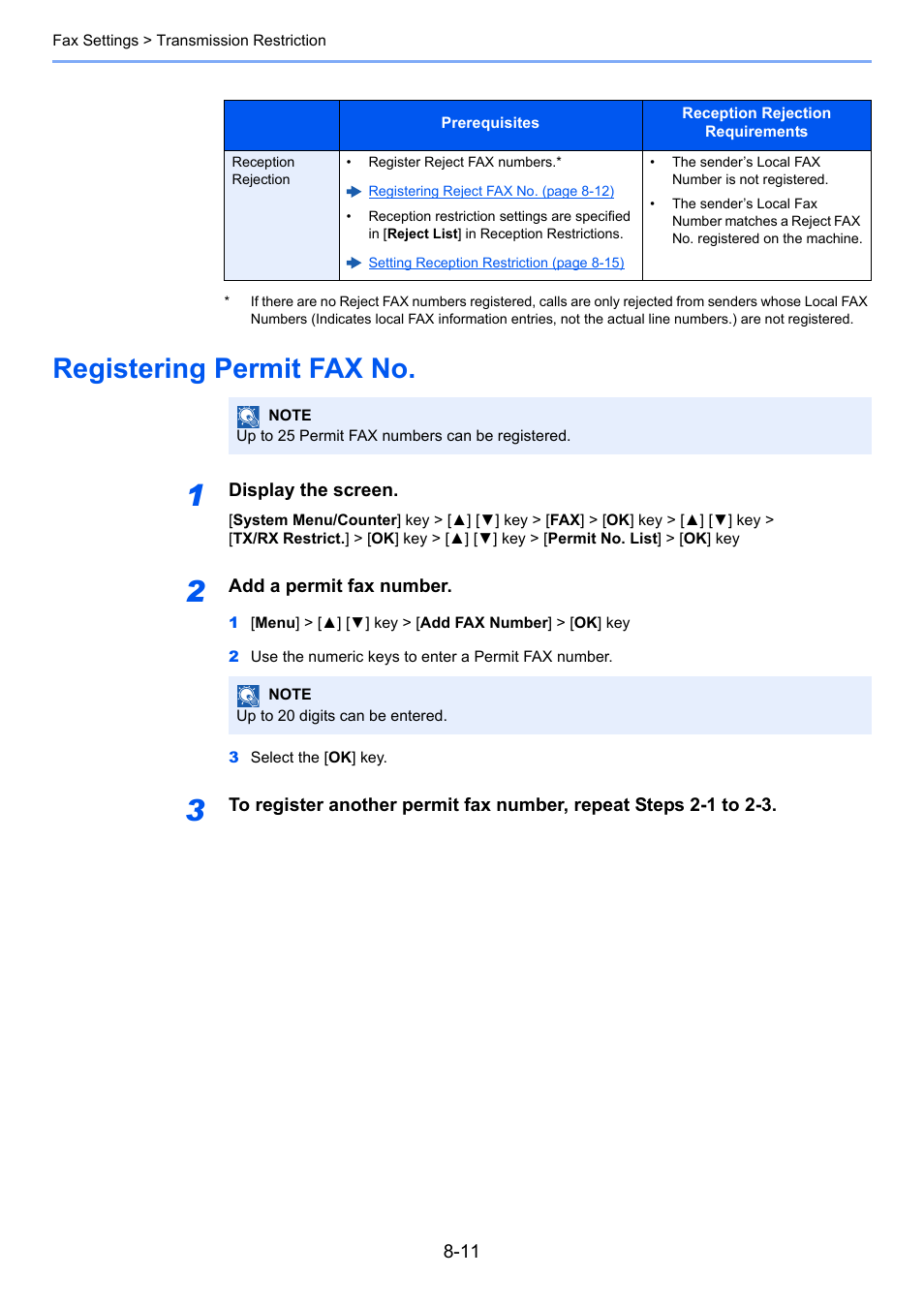 Registering permit fax no, Registering permit fax no -11 | TA Triumph-Adler P-C3065 MFP User Manual | Page 148 / 184