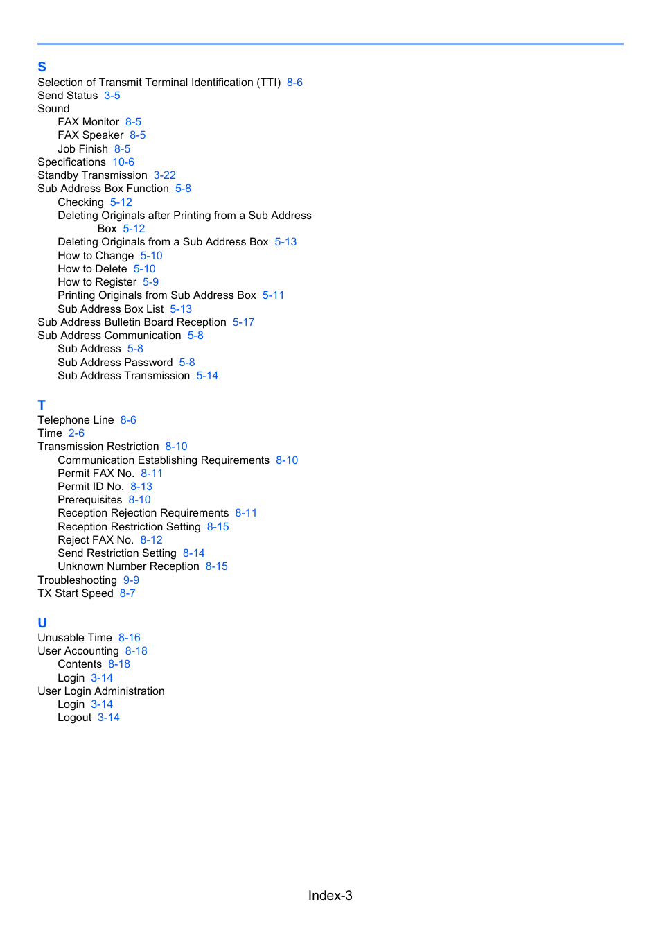 Index-3 s | TA Triumph-Adler P-C3065 MFP User Manual | Page 182 / 184