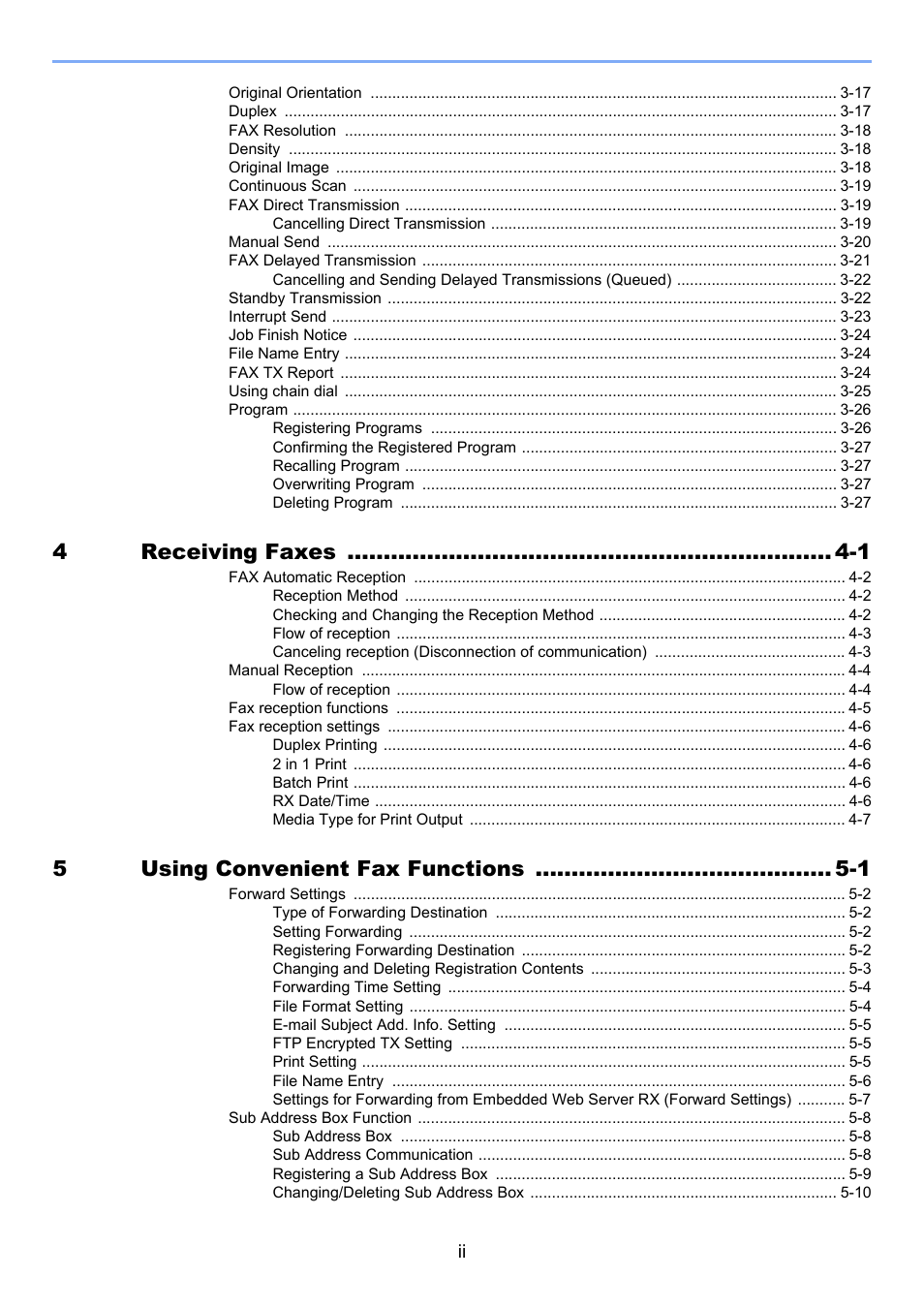 4receiving faxes -1, 5using convenient fax functions -1 | TA Triumph-Adler P-C3065 MFP User Manual | Page 3 / 184