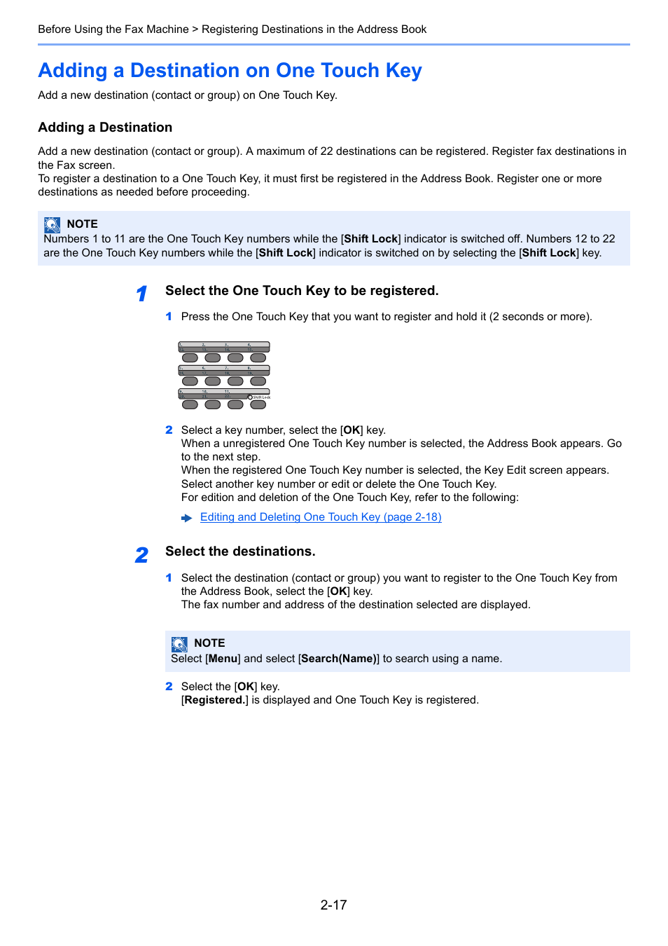 Adding a destination on one touch key, Adding a destination on one touch key -17 | TA Triumph-Adler P-C3065 MFP User Manual | Page 30 / 184