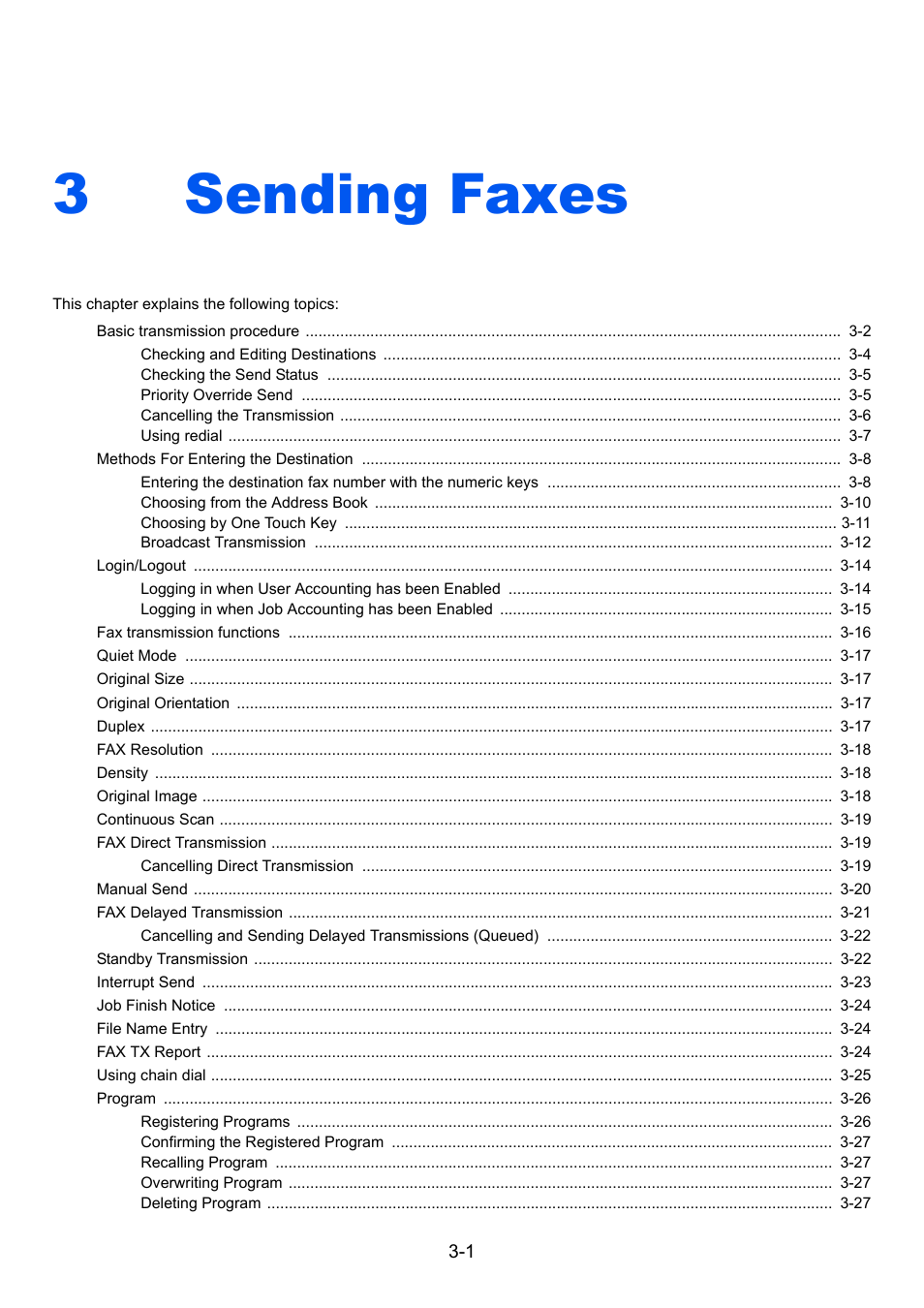 3 sending faxes, Sending faxes -1, Sending faxes | 3sending faxes | TA Triumph-Adler P-C3065 MFP User Manual | Page 32 / 184