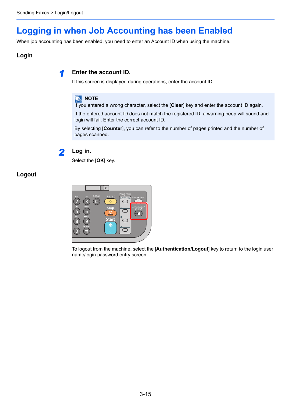 Logging in when job accounting has been enabled | TA Triumph-Adler P-C3065 MFP User Manual | Page 46 / 184