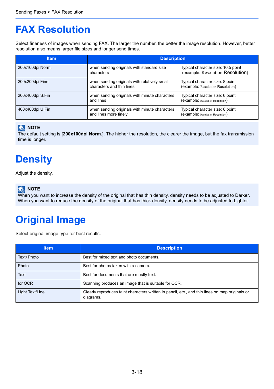 Fax resolution, Density, Original image | Fax resolution -18 density -18 original image -18 | TA Triumph-Adler P-C3065 MFP User Manual | Page 49 / 184