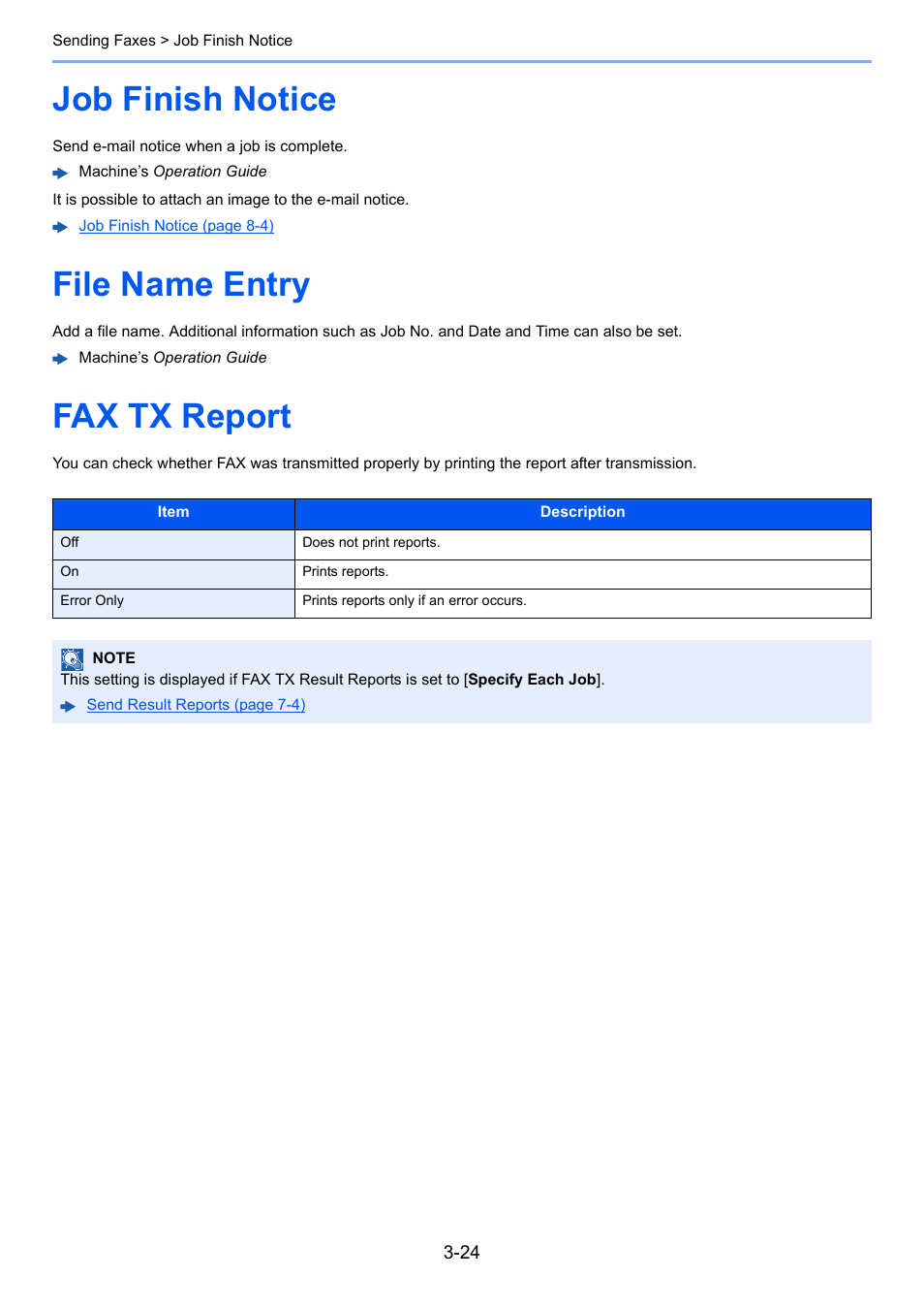 Job finish notice, File name entry, Fax tx report | TA Triumph-Adler P-C3065 MFP User Manual | Page 55 / 184