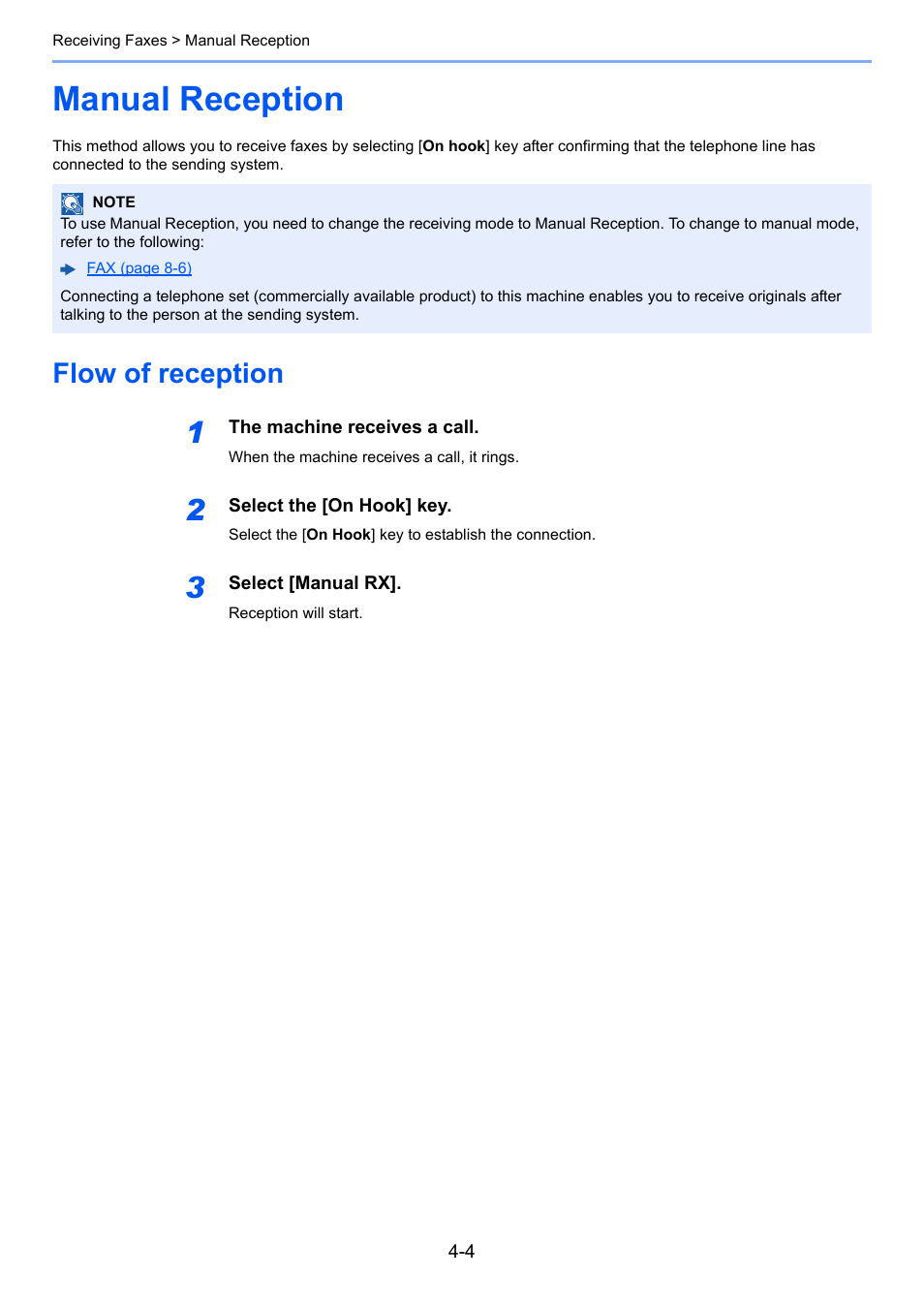 Manual reception, Flow of reception, Manual reception -4 | Flow of reception -4 | TA Triumph-Adler P-C3065 MFP User Manual | Page 62 / 184