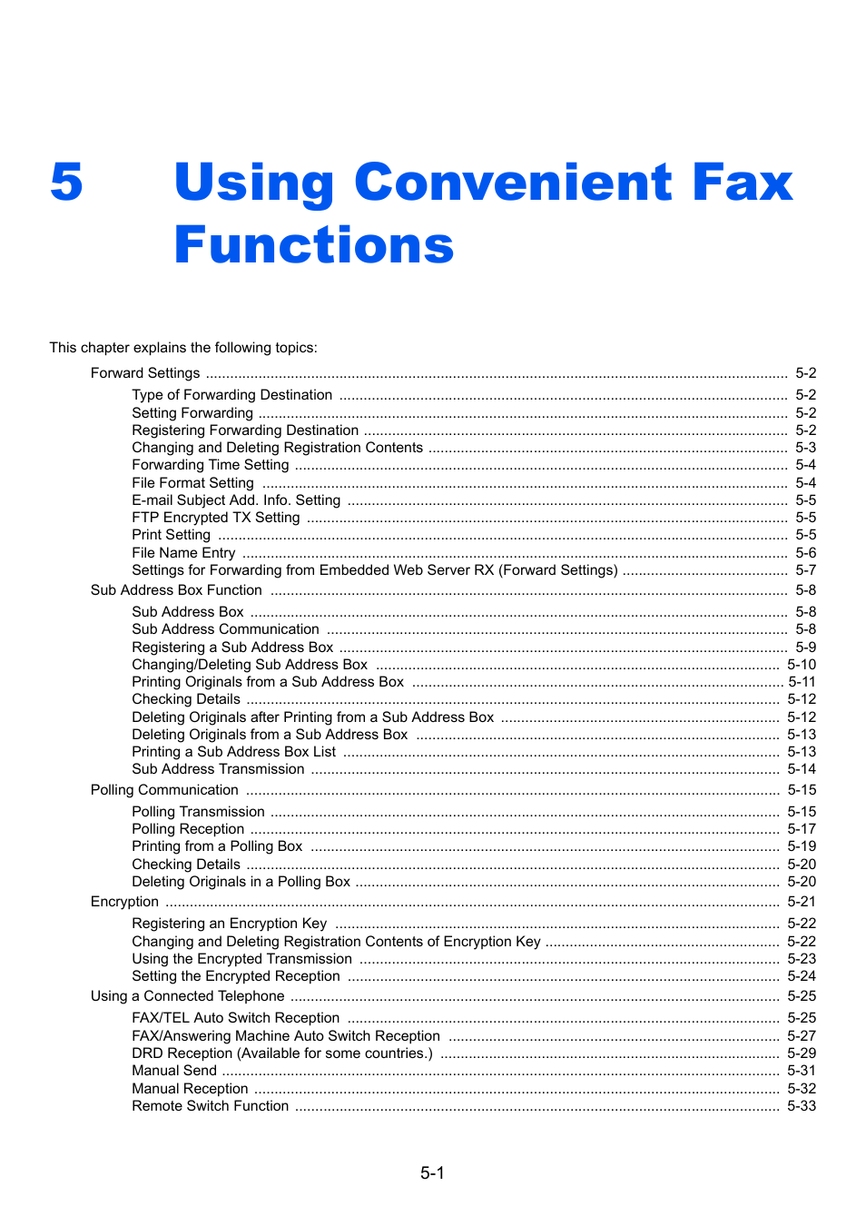 5 using convenient fax functions, Using convenient fax functions -1, Using convenient fax functions | 5using convenient fax functions | TA Triumph-Adler P-C3065 MFP User Manual | Page 66 / 184