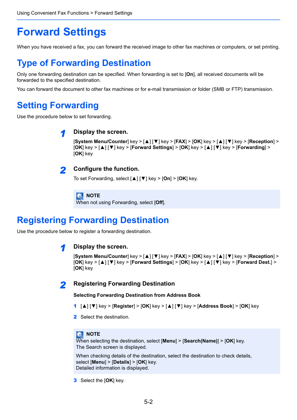 Forward settings, Type of forwarding destination, Setting forwarding | Registering forwarding destination, Forward settings -2 | TA Triumph-Adler P-C3065 MFP User Manual | Page 67 / 184