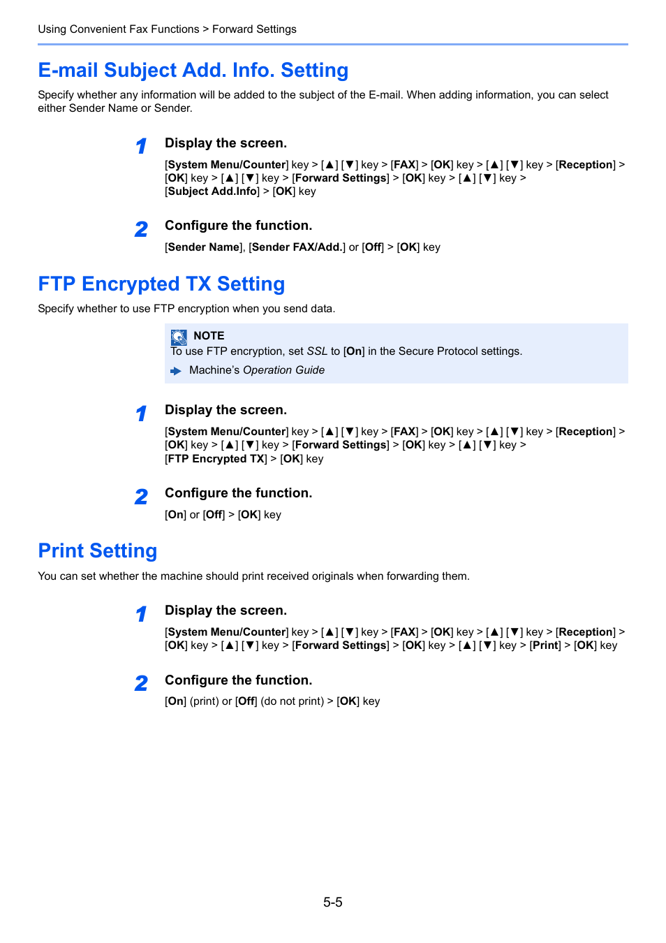 E-mail subject add. info. setting, Ftp encrypted tx setting, Print setting | TA Triumph-Adler P-C3065 MFP User Manual | Page 70 / 184