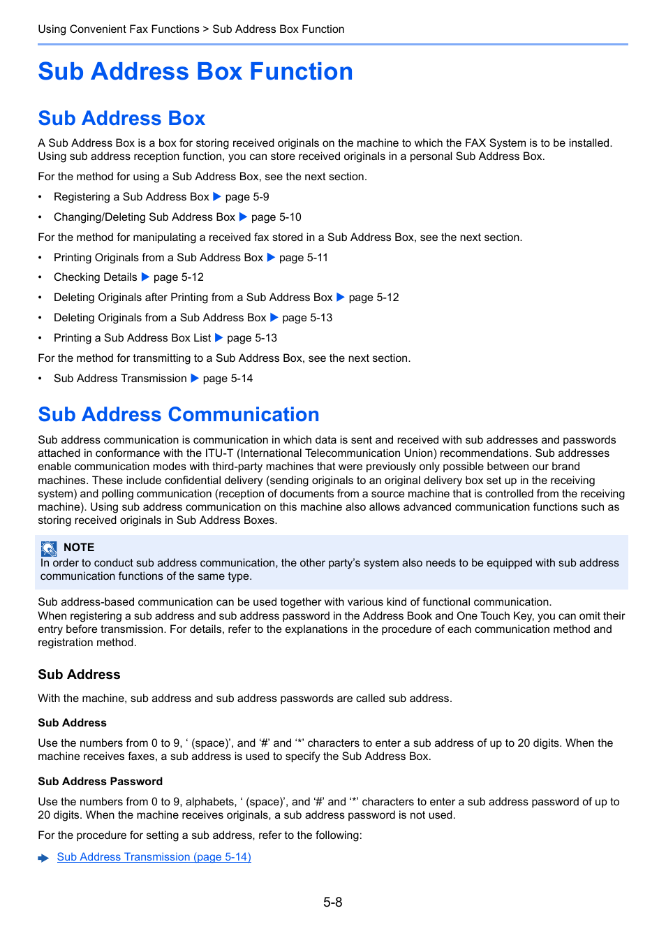 Sub address box function, Sub address box, Sub address communication | Sub address box function -8, Sub address box -8 sub address communication -8 | TA Triumph-Adler P-C3065 MFP User Manual | Page 73 / 184