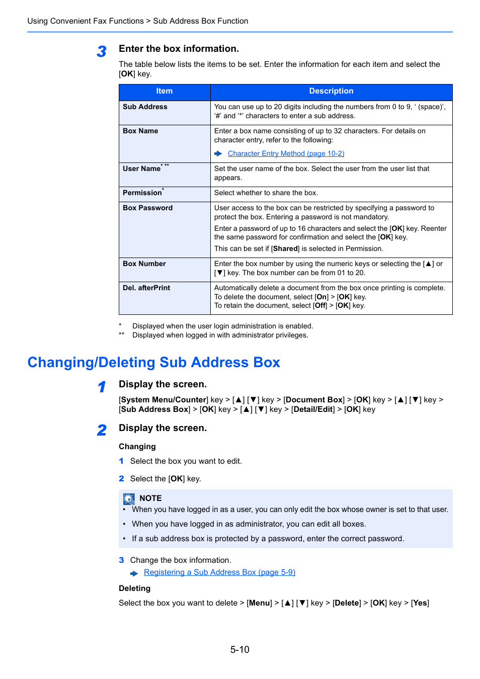 Changing/deleting sub address box, Changing/deleting sub address box -10 | TA Triumph-Adler P-C3065 MFP User Manual | Page 75 / 184