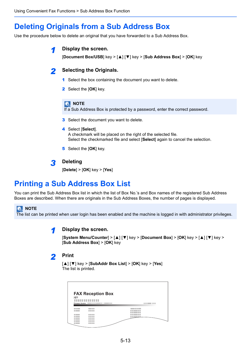 Deleting originals from a sub address box, Printing a sub address box list | TA Triumph-Adler P-C3065 MFP User Manual | Page 78 / 184