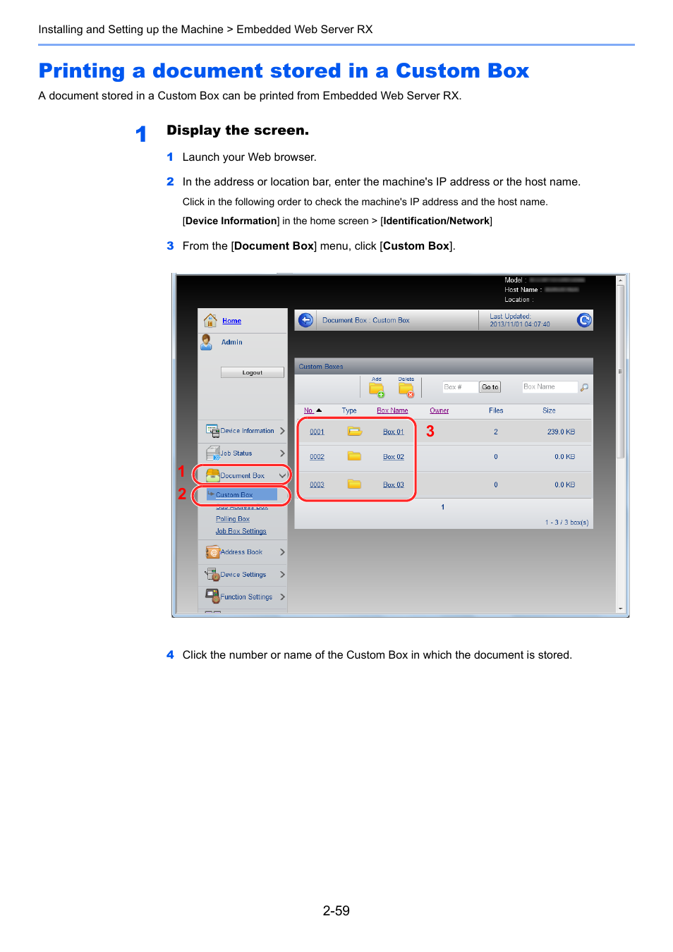 Printing a document stored in a custom box, Printing a document stored in a custom box -59, Printing a document stored in a custom | Box -59 | TA Triumph-Adler P-C3560i MFP User Manual | Page 106 / 432