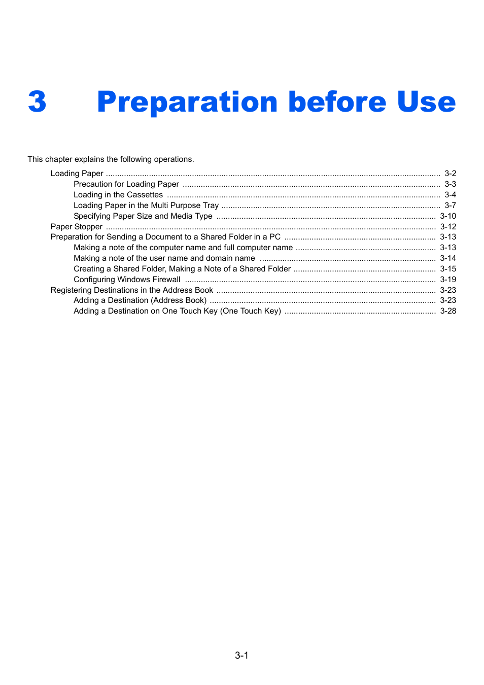3 preparation before use, Preparation before use -1, Preparation before use | 3preparation before use | TA Triumph-Adler P-C3560i MFP User Manual | Page 112 / 432