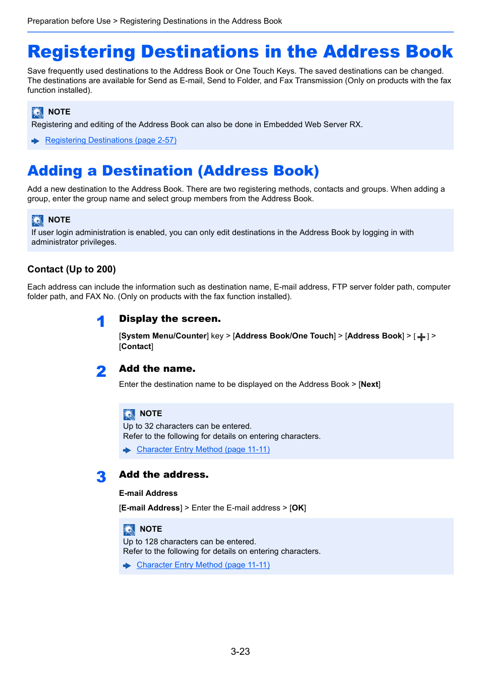 Registering destinations in the address book, Adding a destination (address book), Registering destinations in the address book -23 | Adding a destination (address book) -23, Address book | TA Triumph-Adler P-C3560i MFP User Manual | Page 134 / 432