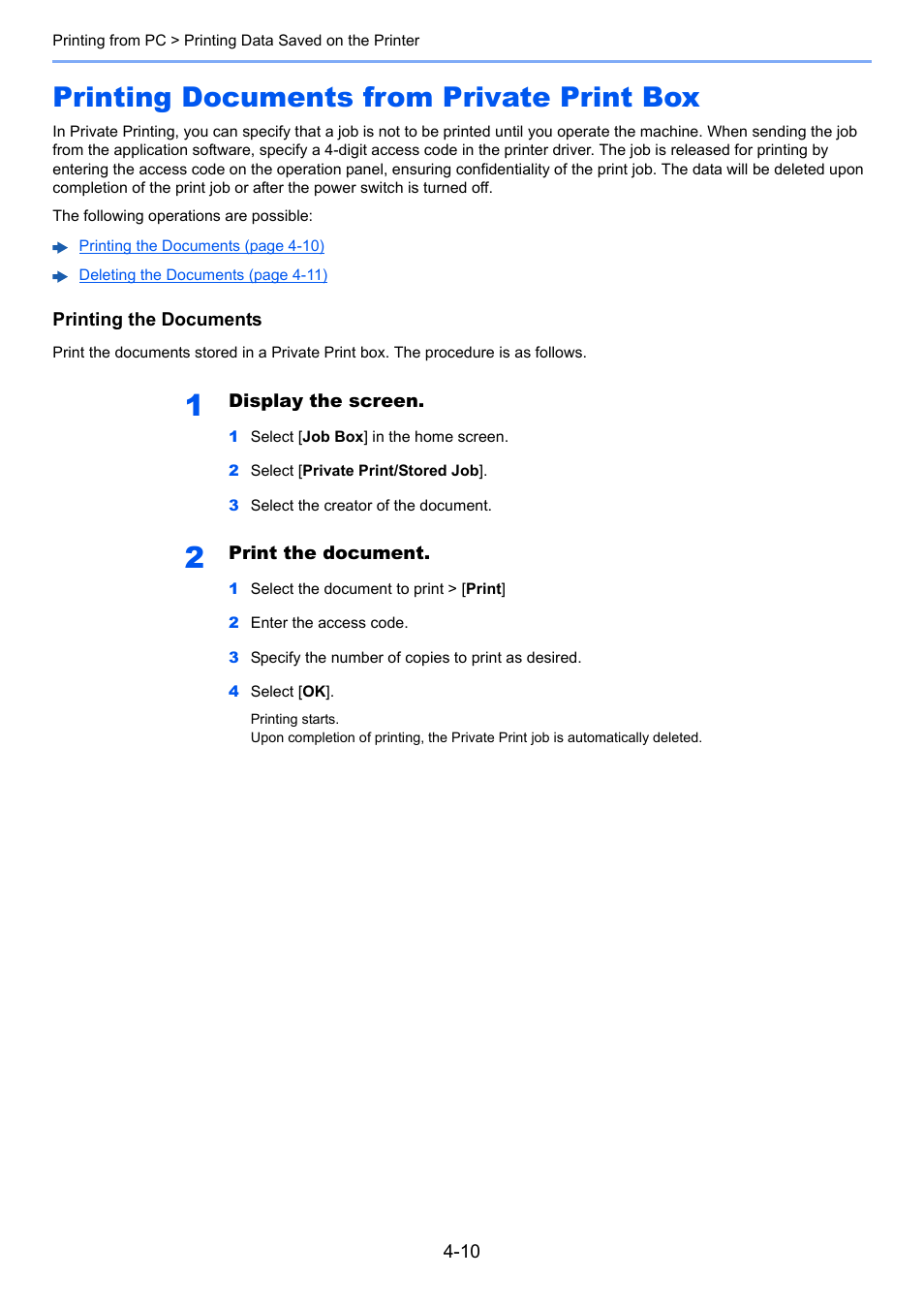 Printing documents from private print box, Printing documents from private print box -10, Ored job | TA Triumph-Adler P-C3560i MFP User Manual | Page 150 / 432