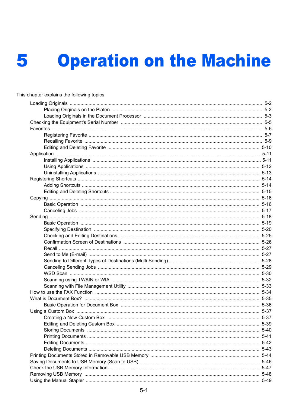 5 operation on the machine, Operation on the machine -1, Operation on the machine | 5operation on the machine | TA Triumph-Adler P-C3560i MFP User Manual | Page 162 / 432