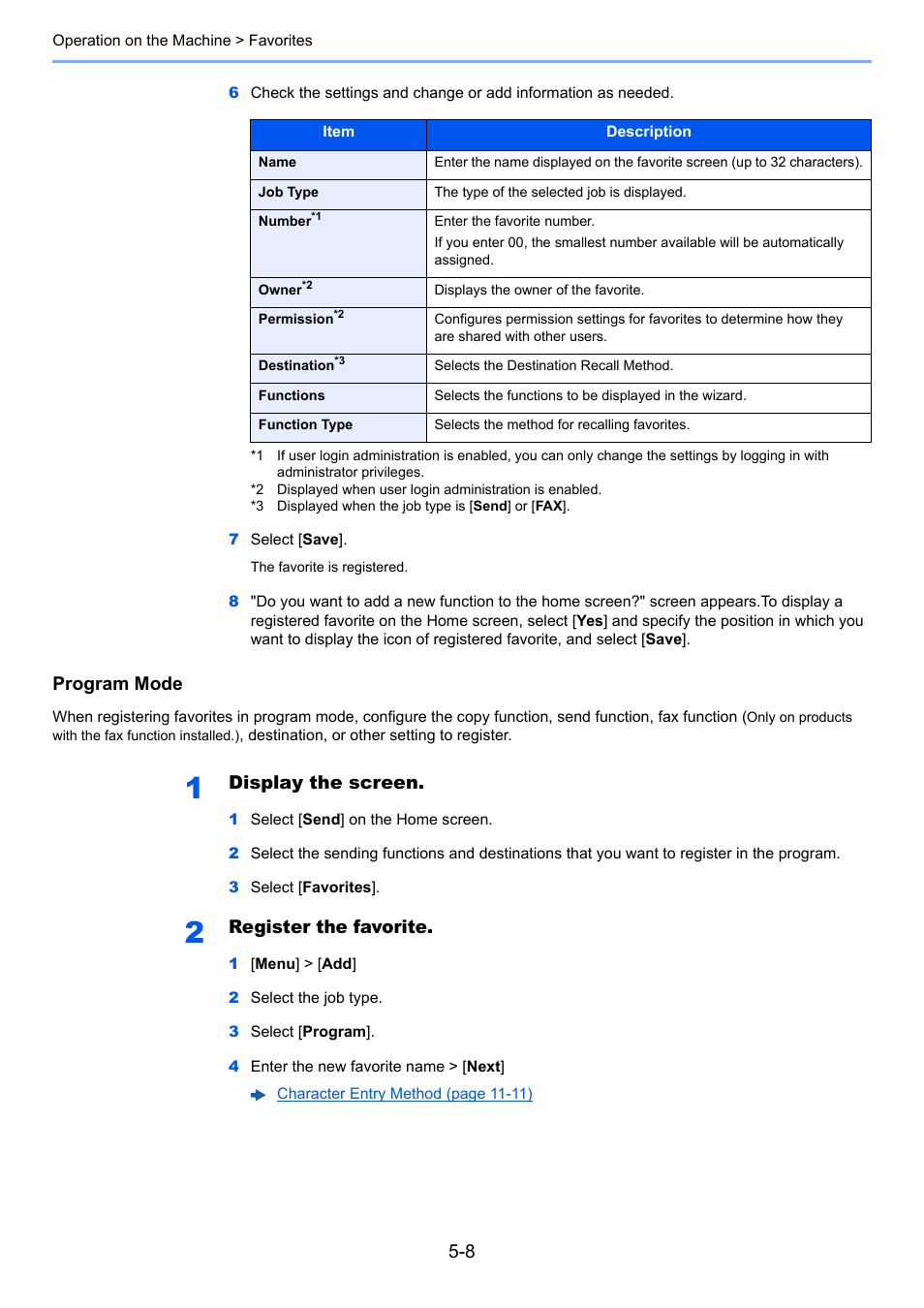 Program mode, Display the screen, Register the favorite | TA Triumph-Adler P-C3560i MFP User Manual | Page 169 / 432