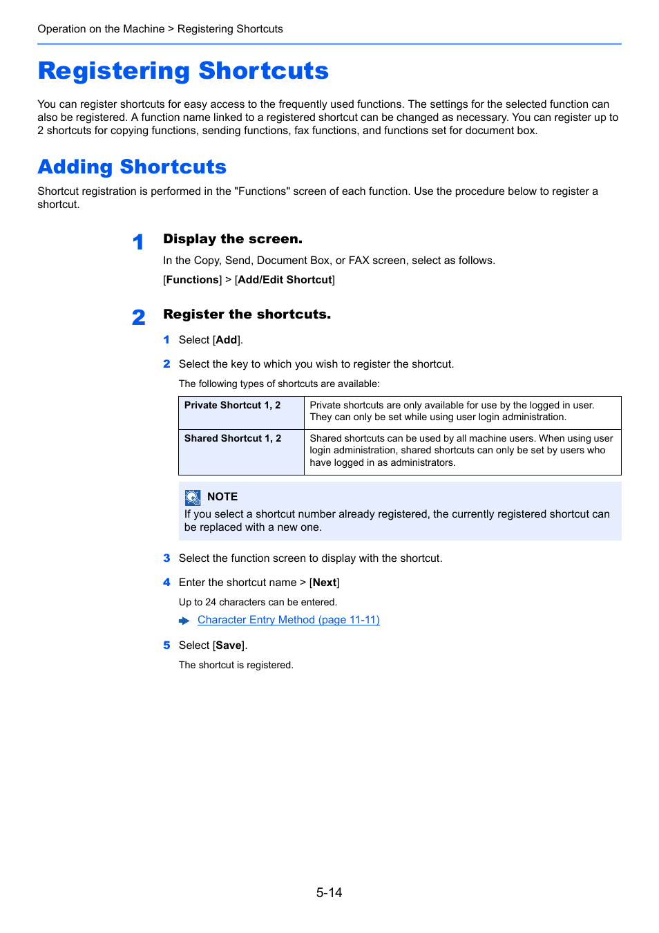 Registering shortcuts, Adding shortcuts, Registering shortcuts -14 | Adding shortcuts -14 | TA Triumph-Adler P-C3560i MFP User Manual | Page 175 / 432