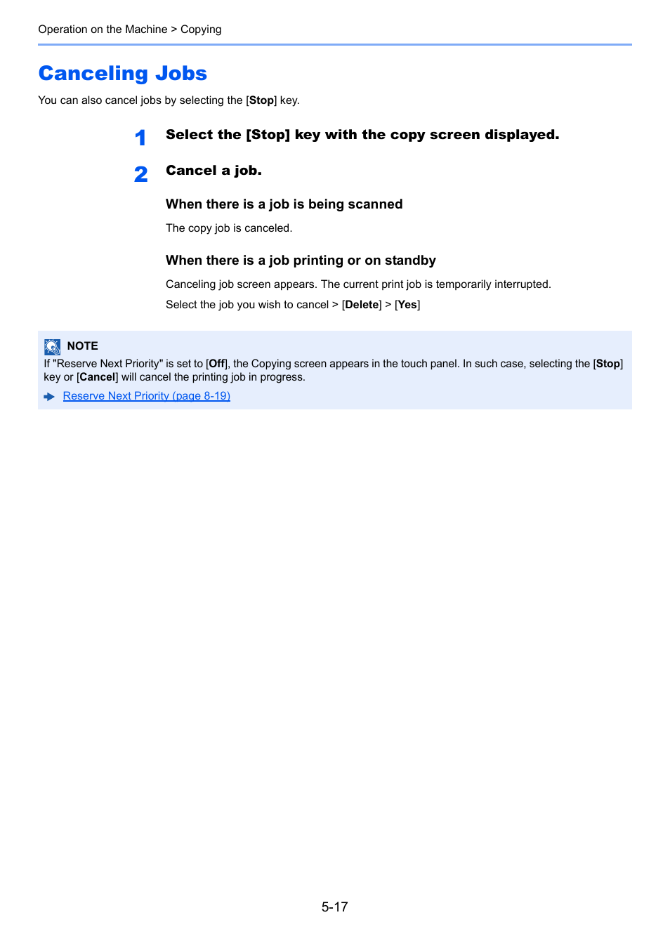 Canceling jobs, Canceling jobs -17 | TA Triumph-Adler P-C3560i MFP User Manual | Page 178 / 432
