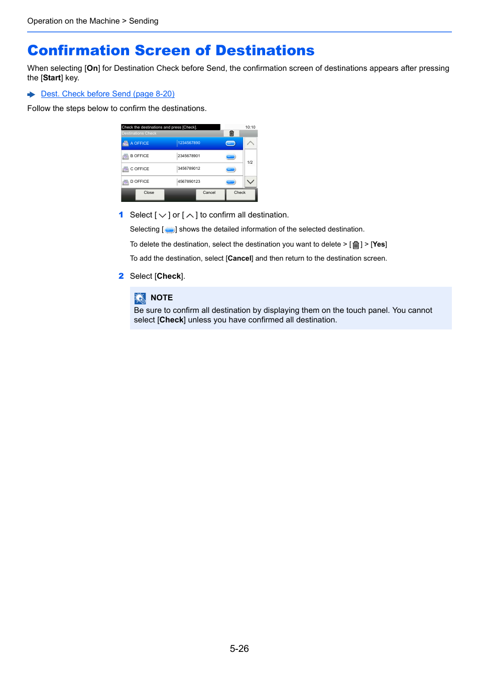 Confirmation screen of destinations, Confirmation screen of destinations -26 | TA Triumph-Adler P-C3560i MFP User Manual | Page 187 / 432