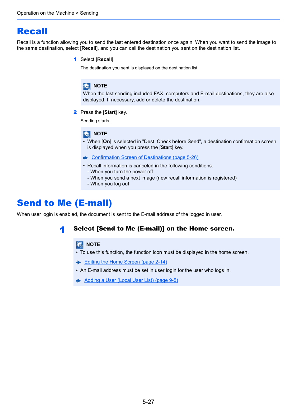 Recall, Send to me (e-mail), Recall -27 send to me (e-mail) -27 | TA Triumph-Adler P-C3560i MFP User Manual | Page 188 / 432