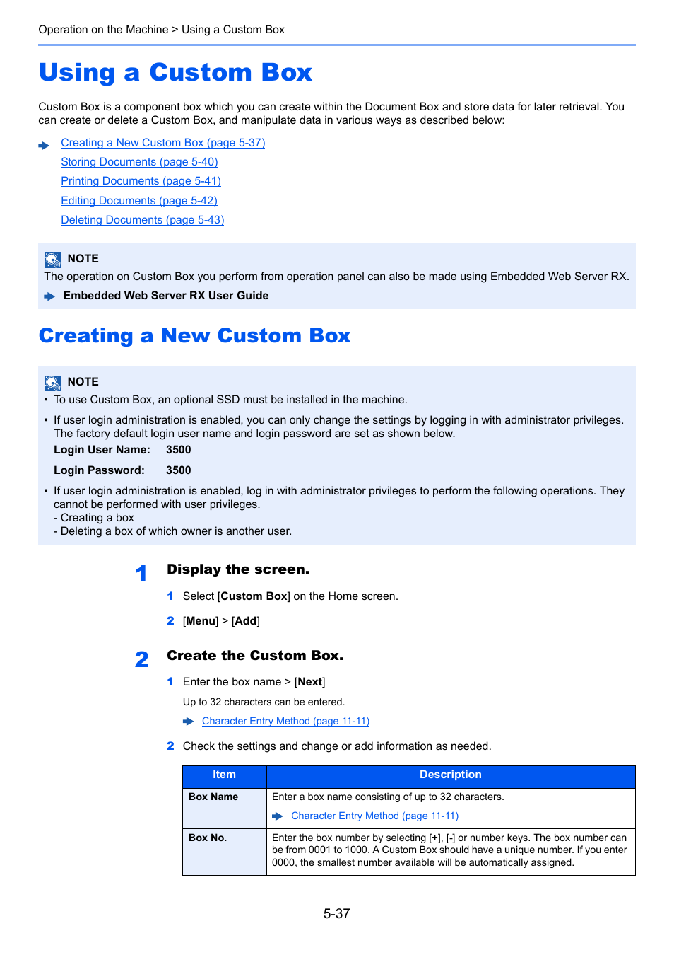Using a custom box, Creating a new custom box, Using a custom box -37 | Creating a new custom box -37, Custom box | TA Triumph-Adler P-C3560i MFP User Manual | Page 198 / 432
