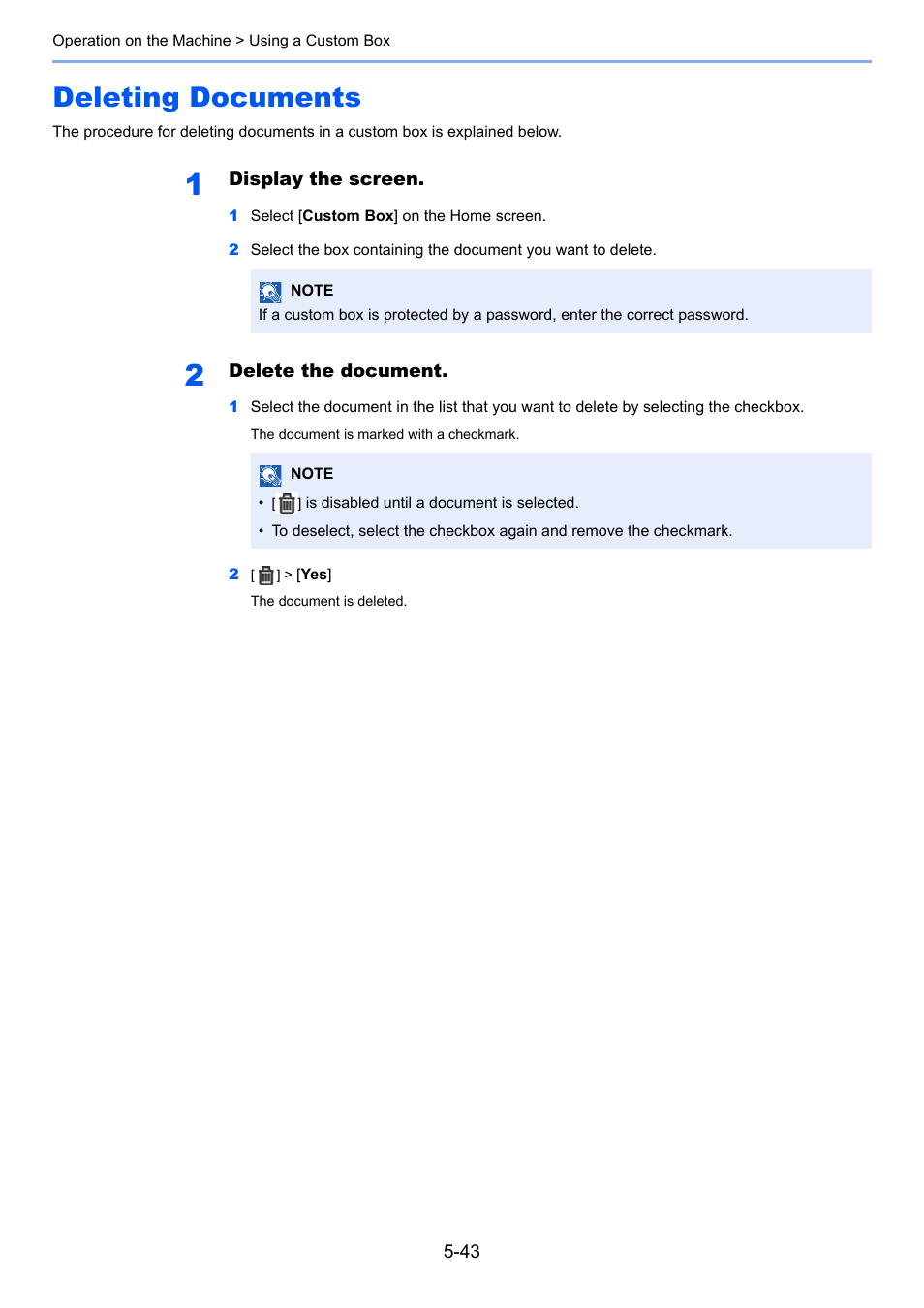 Deleting documents, Deleting documents -43 | TA Triumph-Adler P-C3560i MFP User Manual | Page 204 / 432