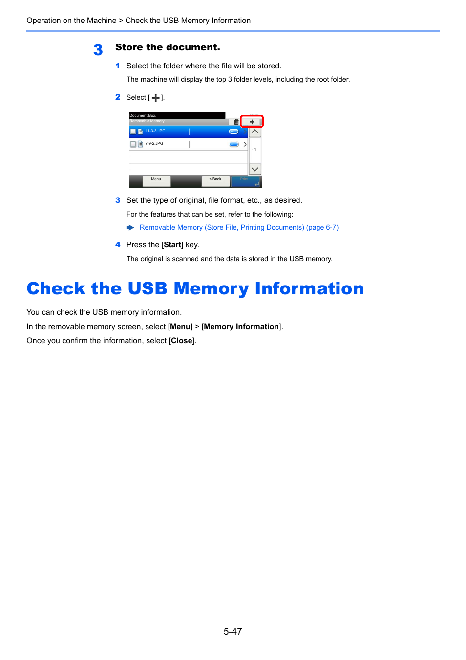 Check the usb memory information, Check the usb memory information -47, Store the document | TA Triumph-Adler P-C3560i MFP User Manual | Page 208 / 432