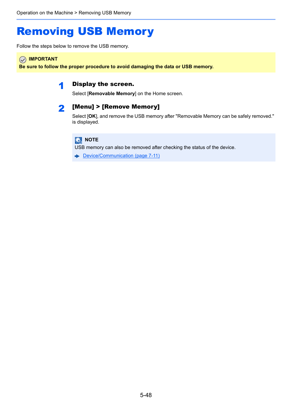 Removing usb memory, Removing usb memory -48 | TA Triumph-Adler P-C3560i MFP User Manual | Page 209 / 432